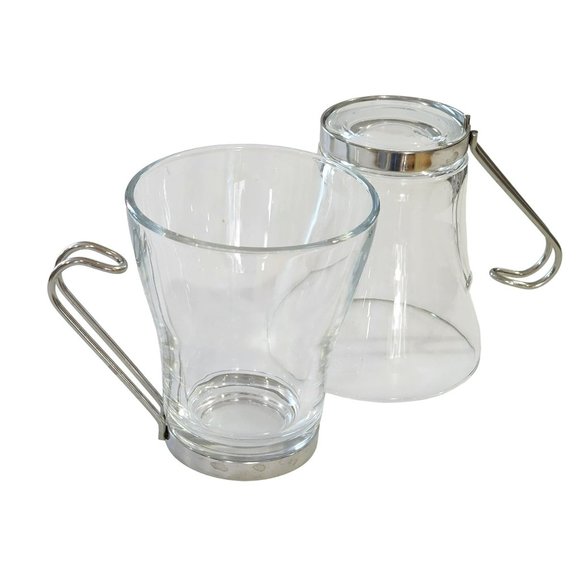 Vintage Clear Glass Cappuccino Expresso Tea Cup Coffee Mug Set of 7 Metal Handle - Picture 11 of 16